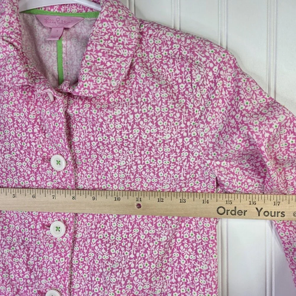 Lilly Pulitzer Coat Girls 7 Pink Floral Button Lightweight Spring Jacket Casual